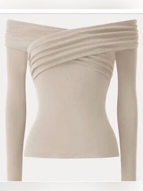NWT OGL Cream Off the Shoulder Cross-Front Long Sleeve Top